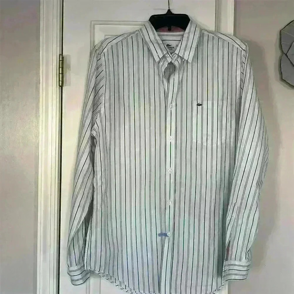 Lacoste Men's Brown Striped Long Sleeve Button-Up Shirt Size 40 - Picture 1 of 8